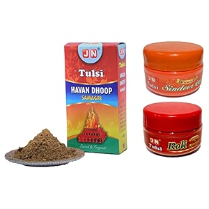 jn combo set roli kumkum orange sindoor hawan samagri 400g for puja mandir tilak aarti meditation worship natural non allergic eco friendly powder pure haldi based ritual samagri made in india