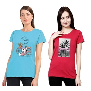 Combo Womens T-Shirts Cotton Half Sleeves Round-Neck