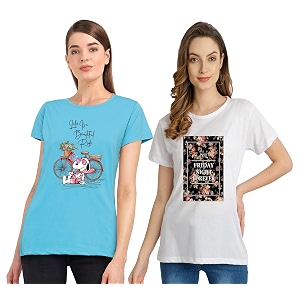 Combo Womens T-Shirts Cotton Half Sleeves Round-Neck