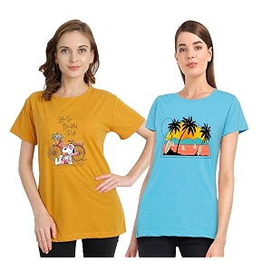 Combo Womens T-Shirts Cotton Half Sleeves Round-Neck