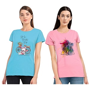 Combo Womens T-Shirts Cotton Half Sleeves Round-Neck