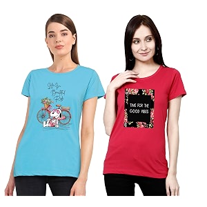 Combo Womens T-Shirts Cotton Half Sleeves Round-Neck