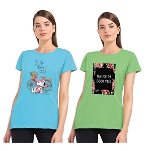 Combo Womens T-Shirts Cotton Half Sleeves Round-Neck