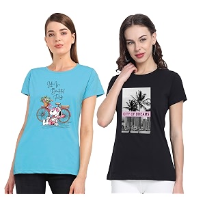 Combo Womens T-Shirts Cotton Half Sleeves Round-Neck
