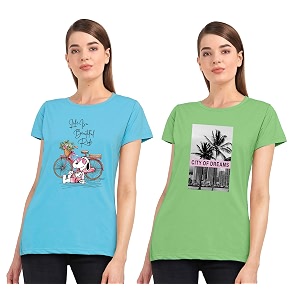 Combo Womens T-Shirts Cotton Half Sleeves Round-Neck