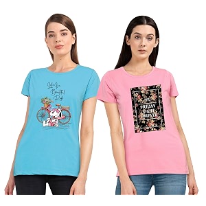 Combo Womens T-Shirts Cotton Half Sleeves Round-Neck