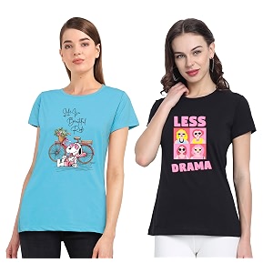 Combo Womens T-Shirts Cotton Half Sleeves Round-Neck