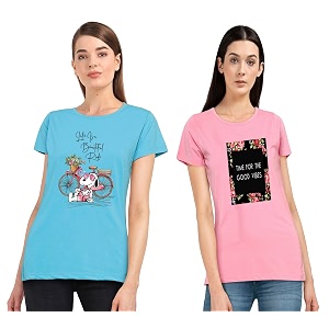 Combo Womens T-Shirts Cotton Half Sleeves Round-Neck