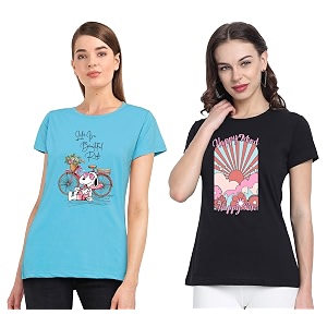 Combo Womens T-Shirts Cotton Half Sleeves Round-Neck