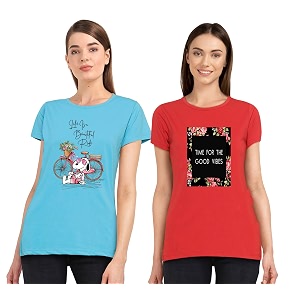 Combo Womens T-Shirts Cotton Half Sleeves Round-Neck