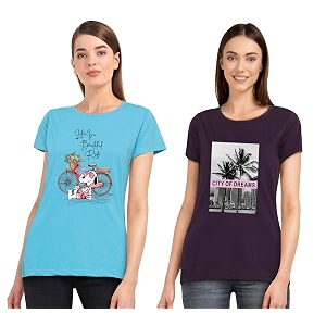 Combo Womens T-Shirts Cotton Half Sleeves Round-Neck