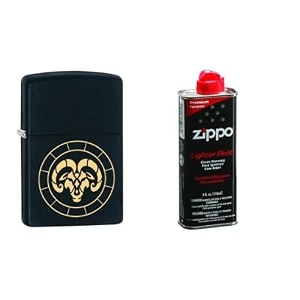 combo of zippo aries zodiac sign design windproof pocket lighter and 4 oz premium lighter fluid