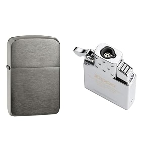 combo of zippo black ice 1941 replica windproof pocket lighter and single torch butane insert