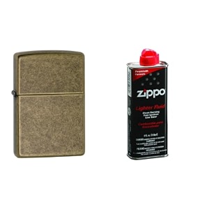 combo of zippo classic antique brass windproof pocket lighter and 4 oz premium lighter fluid