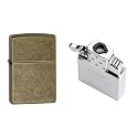 Combo of Zippo Classic Antique Brass Windproof Pocket Lighter and Single Torch Butane Insert