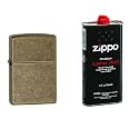 Combo of Zippo Classic Antique Brass Windproof Pocket Lighter and 12 oz. Premium Lighter Fluid