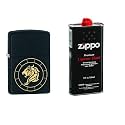 Combo of Zippo Leo Zodiac Sign Design Windproof Pocket Lighter and 12 oz. Premium Lighter Fluid