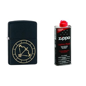 combo of zippo sagittarius zodiac sign design windproof pocket lighter and 4 oz premium lighter fluid