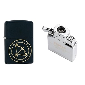 combo of zippo sagittarius zodiac sign design windproof pocket lighter and single torch butane insert