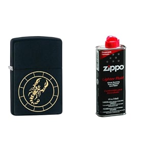 combo of zippo scorpio zodiac sign design windproof pocket lighter and 4 oz premium lighter fluid