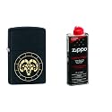 Combo of Zippo Aries Zodiac Sign Design Windproof Pocket Lighter and 4 oz. Premium Lighter Fluid