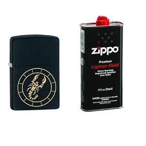 combo of zippo scorpio zodiac sign design windproof pocket lighter and 12 oz premium lighter fluid