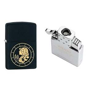 combo of zippo virgo zodiac sign design windproof pocket lighter and single torch butane insert