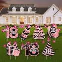 ComboJoy 18th Birthday Yard Signs with Stakes, 7 Pcs Rose Gold Birthday Decorations for Girls with LED Lights &amp; Double-Sided Tape, Ideal Outdoor/Indoor Party Favors, Photo Props &amp; Lawn Decorations
