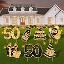 ComboJoy 50th Birthday Yard Signs with Stakes, 7 Pcs Birthday Decorations for Men &amp; Women with LED Lights &amp; Double-Sided Tape, Ideal Outdoor/Indoor Party Favors, Photo Props &amp; Lawn Decorations