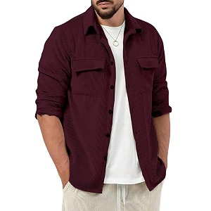 COMBRAIDED Corduroy Mens Full Sleeve Casual Striped
