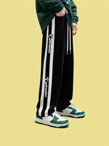 COMBRAIDED Loose Fit Men Black White Trousers