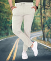 COMBRAIDED Men Cream Lycra Blend Trousers