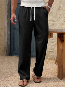 COMBRAIDED Men Loose Fit Black Corduroy Trousers