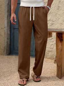 COMBRAIDED Men Loose Fit Brown Corduroy Trousers