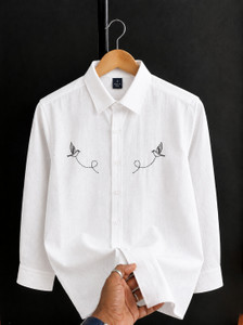 COMBRAIDED Men Regular Fit Embroidered Spread Collar