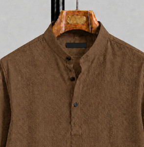 COMBRAIDED Men Self Design Casual Brown Shirt