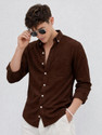 COMBRAIDED Men Self Design Casual Brown Shirt