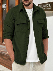 COMBRAIDED Men Self Design Casual Dark Green