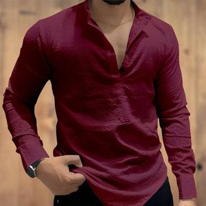 COMBRAIDED Men Self Design Casual Maroon Shirt
