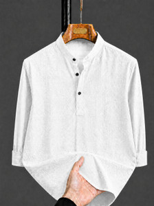 COMBRAIDED Men Self Design Casual White Shirt