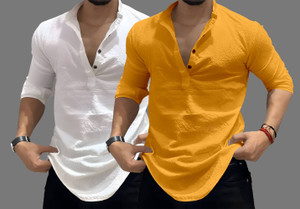 COMBRAIDED Men Self Design Casual White Black