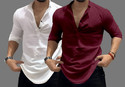 COMBRAIDED Men Self Design Casual White Black