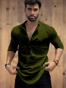 COMBRAIDED Men Self Design Straight Kurta