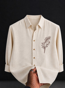 COMBRAIDED Men Slim Fit Embroidered Spread Collar