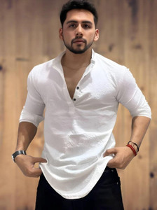 combraided men solid straight kurta