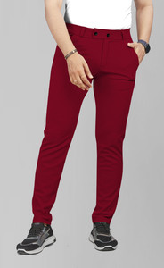 COMBRAIDED Men Straight Fit Maroon Lycra Blend