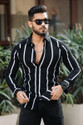 COMBRAIDED Men Striped Casual Black Shirt