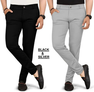 combraided regular fit men black silver trousers