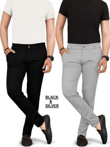 combraided regular fit men black silver trousers