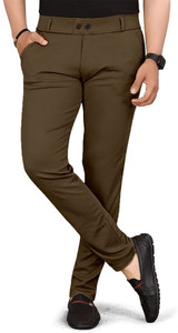 combraided regular fit men brown trousers